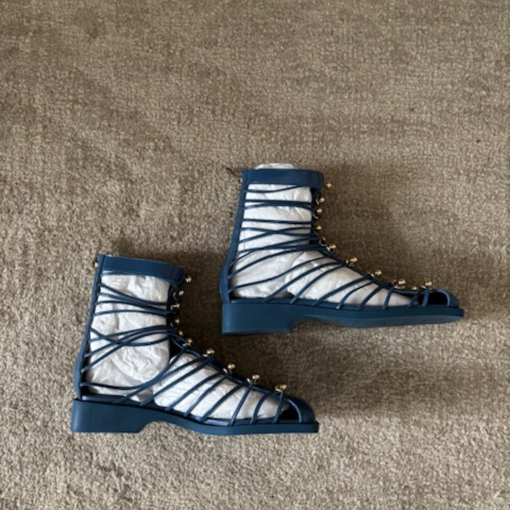 Vivienne Hu Studded Leather Strap Ankle Boots NIB - Picture 6 of 10